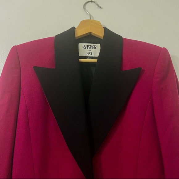 Kasper Magenta Preppy Barbiecore Office Career 100% Wool Suit Jacket Size 8 - Picture 4 of 14